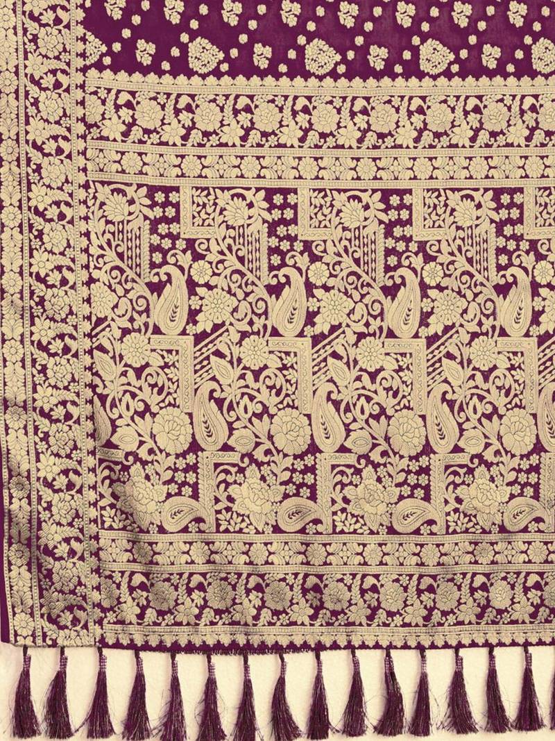 Burgundy floral woven design dyed saree