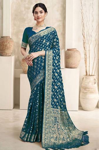 Turquoise woven design zari  georgette saree