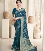 Turquoise woven design zari  georgette saree