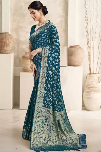 Turquoise woven design zari  georgette saree