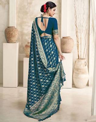 Turquoise woven design zari  georgette saree 3