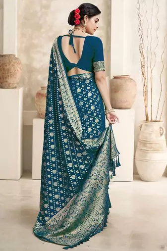 Turquoise woven design zari  georgette saree