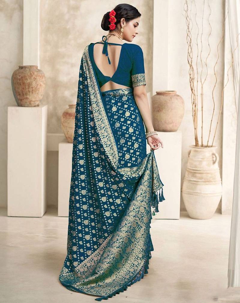 Turquoise woven design zari  georgette saree