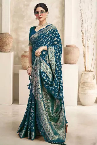 Turquoise woven design zari  georgette saree