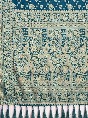 Turquoise woven design zari  georgette saree 5