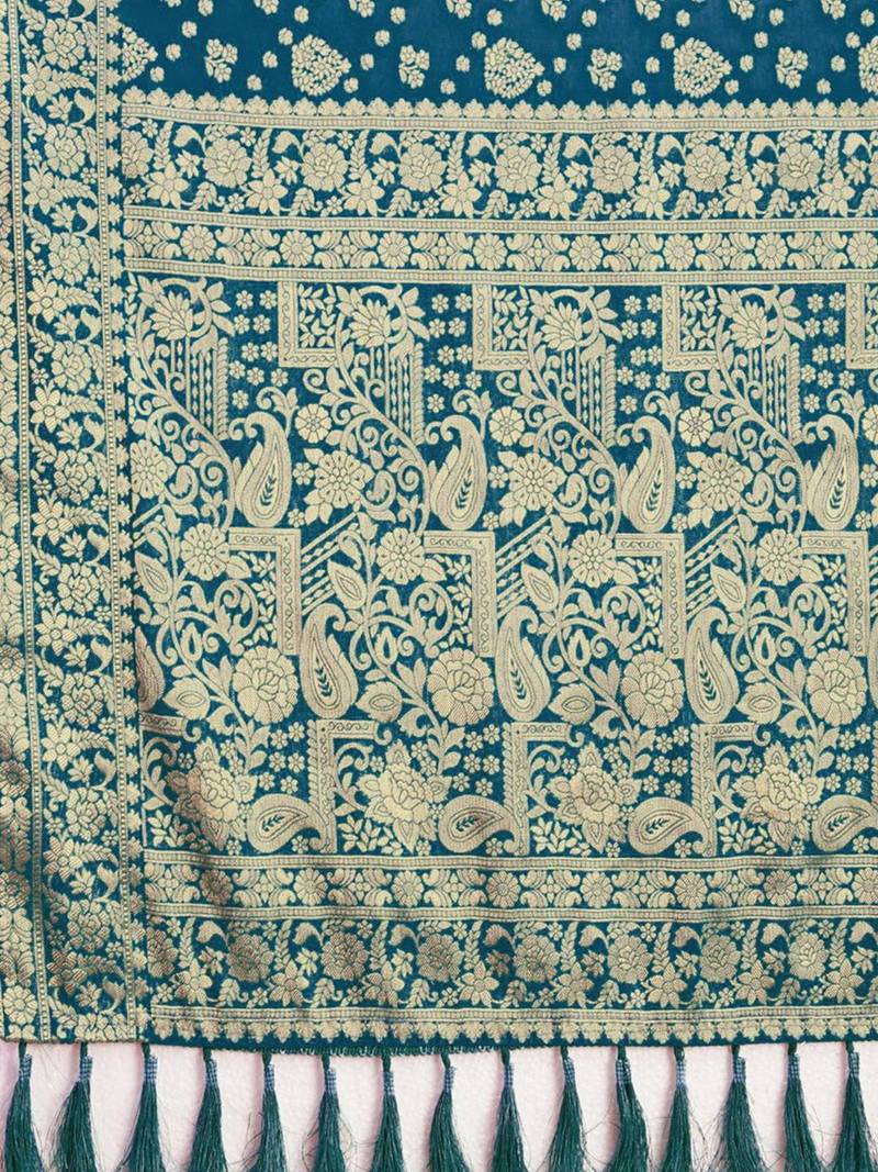 Turquoise woven design zari  georgette saree