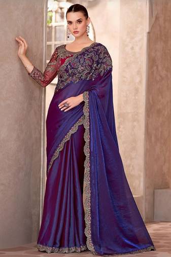 Blue ethnic motifs sequinned  georgette saree