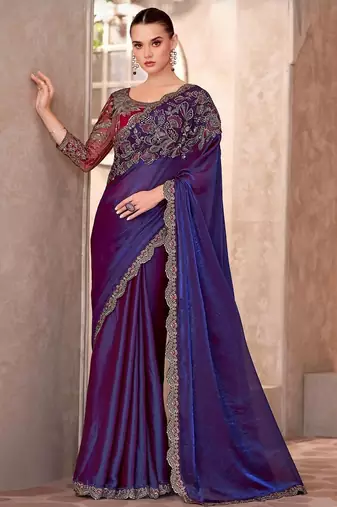 Blue ethnic motifs sequinned  georgette saree
