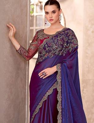 Blue ethnic motifs sequinned  georgette saree 2