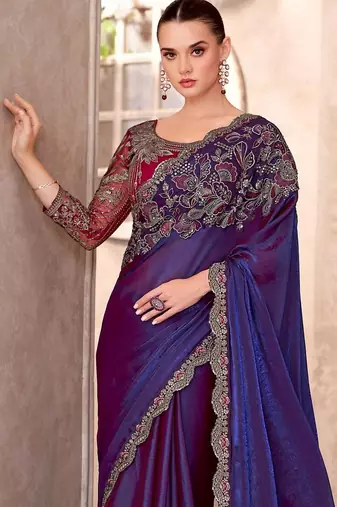 Blue ethnic motifs sequinned  georgette saree