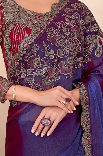 Blue ethnic motifs sequinned  georgette saree