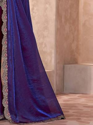Blue ethnic motifs sequinned  georgette saree 5