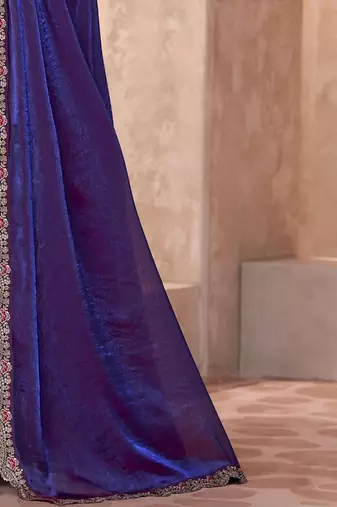Blue ethnic motifs sequinned  georgette saree