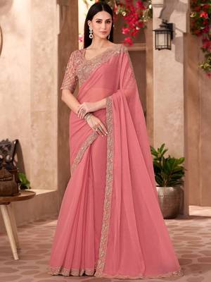 Peach sequinned  georgette saree 1