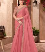 Peach sequinned  georgette saree