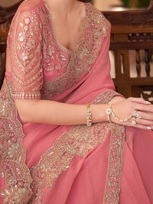 Peach sequinned  georgette saree 4
