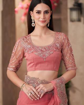 Peach sequinned  georgette saree 5