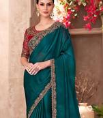 Teal embellished sequinned  chiffon saree