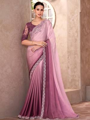 Mauve embellished sequinned  chiffon saree 1