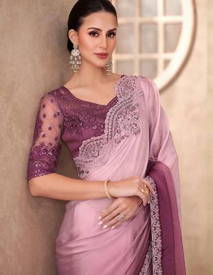 Mauve embellished sequinned  chiffon saree 2