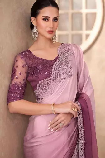 Mauve embellished sequinned  chiffon saree