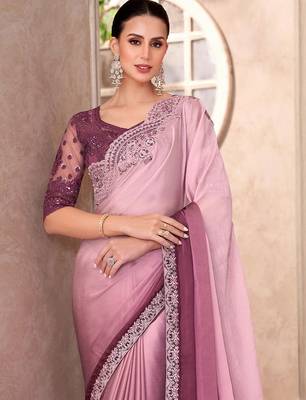 Mauve embellished sequinned  chiffon saree 3