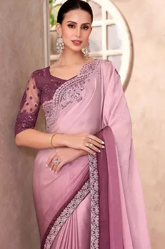 Mauve embellished sequinned  chiffon saree