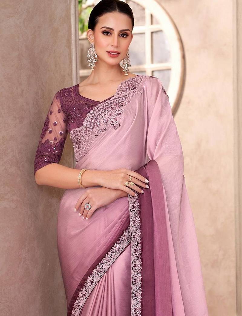 Mauve embellished sequinned  chiffon saree