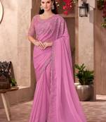 Pink ethnic motifs embellished sequinned  chiffon saree