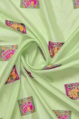 Lime ethnic motifs embroidered silk blend heavy work banarasi saree