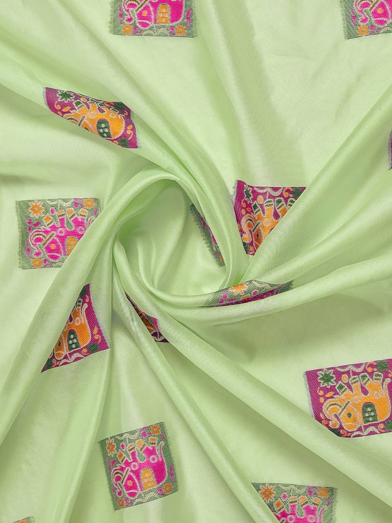 Lime ethnic motifs embroidered silk blend heavy work banarasi saree
