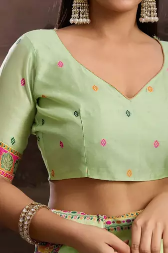 Lime ethnic motifs embroidered silk blend heavy work banarasi saree