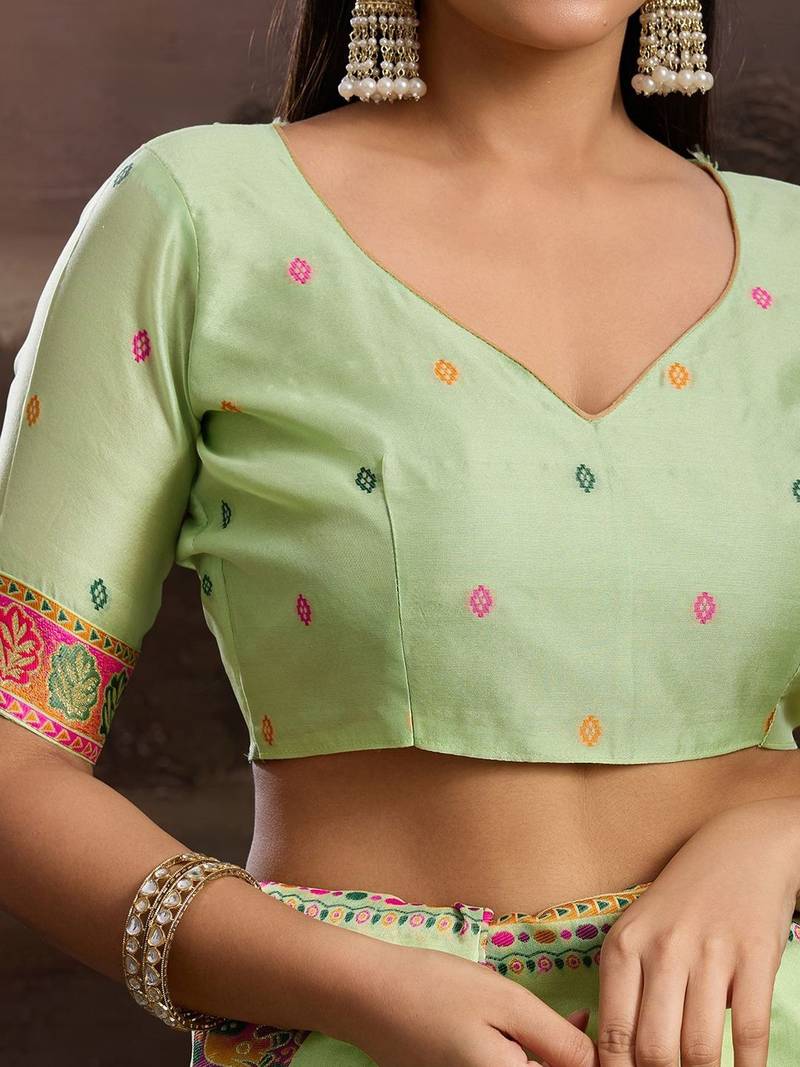 Lime ethnic motifs embroidered silk blend heavy work banarasi saree