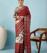 Maroon floral zari silk blend tussar saree