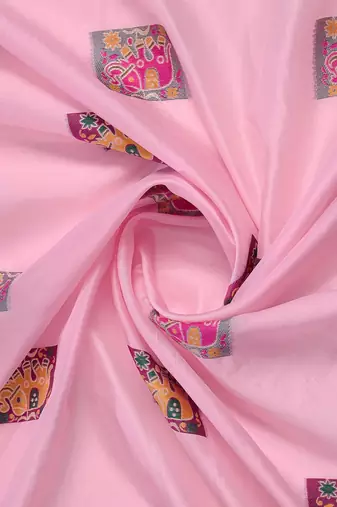 Pink ethnic motifs embroidered silk blend heavy work banarasi saree
