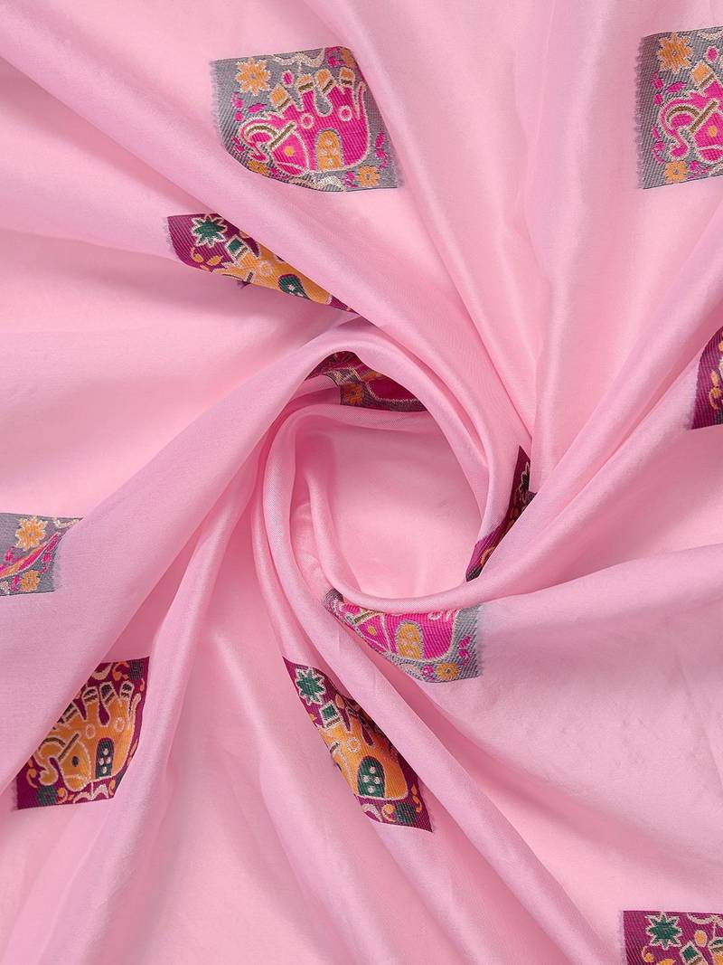 Pink ethnic motifs embroidered silk blend heavy work banarasi saree