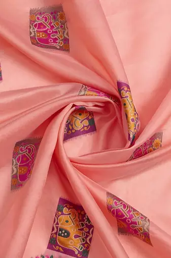 Peach ethnic motifs embroidered silk blend heavy work banarasi saree