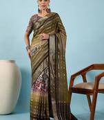Olive ethnic motifs zari silk blend tussar saree