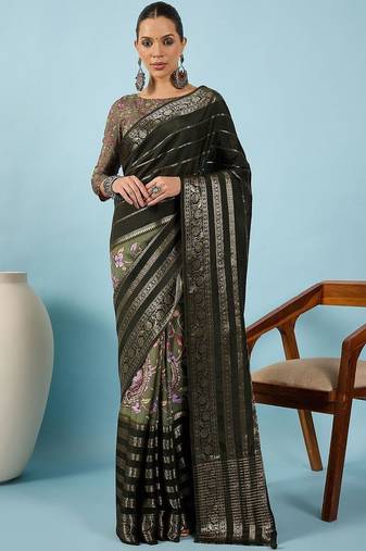 Olive woven design zari silk blend tussar saree