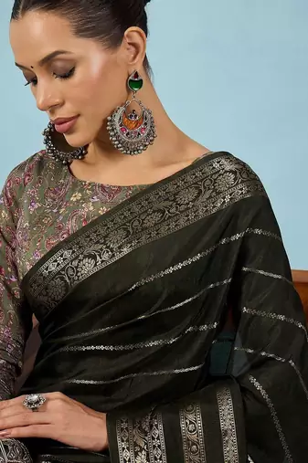 Olive woven design zari silk blend tussar saree