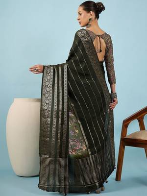 Olive woven design zari silk blend tussar saree 3