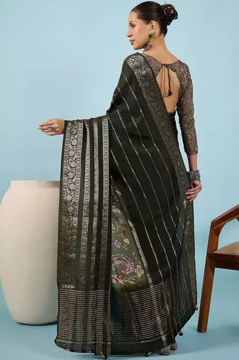 Olive woven design zari silk blend tussar saree