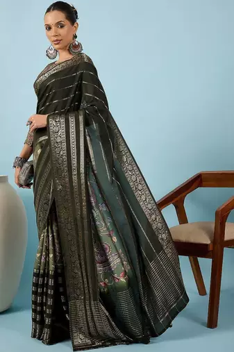 Olive woven design zari silk blend tussar saree