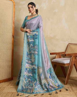 Blue kalamkari printed saree 2
