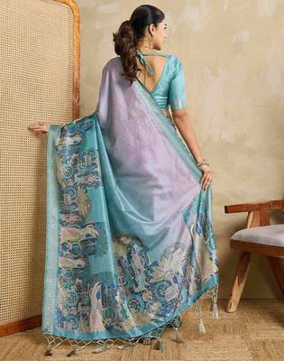 Blue kalamkari printed saree 3