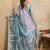 Blue kalamkari printed saree