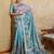 Blue kalamkari printed saree