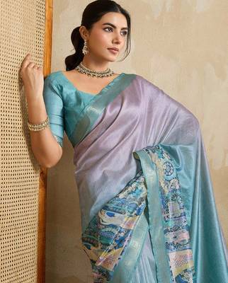 Blue kalamkari printed saree 5