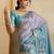 Blue kalamkari printed saree