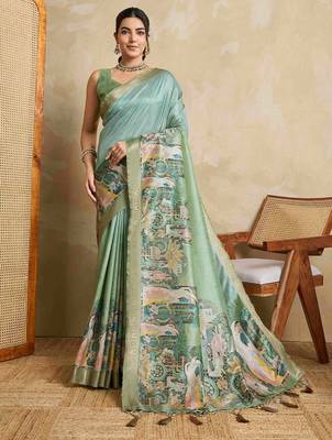 Teal kalamkari zari saree 1